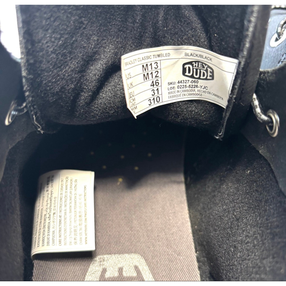 NWT/NIB Hey Dude Black BradleyClassic Tumbled Boots Men's Size 13 - Picture 10 of 10